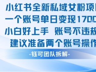 小红书全新私域女粉项目 单日变现1k+ 小白好上手账号不违规