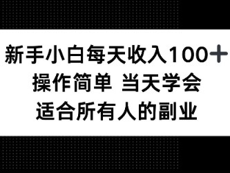 新手小白每天收入100+，操作简单 当天学会 ，适合所有人的副业