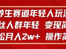 养生赛道年轻人玩法，粉丝人群年轻，变现简单，轻松月入2w+，操作简单